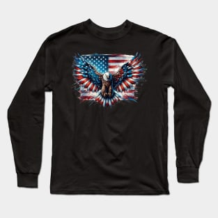 Eagle and the American flag; red white blue; American; America; USA; United states; US; patriotic; 4th July; fourth of July; independence day; celebrate; proud; stars and stripes; American flag; American eagle; Long Sleeve T-Shirt